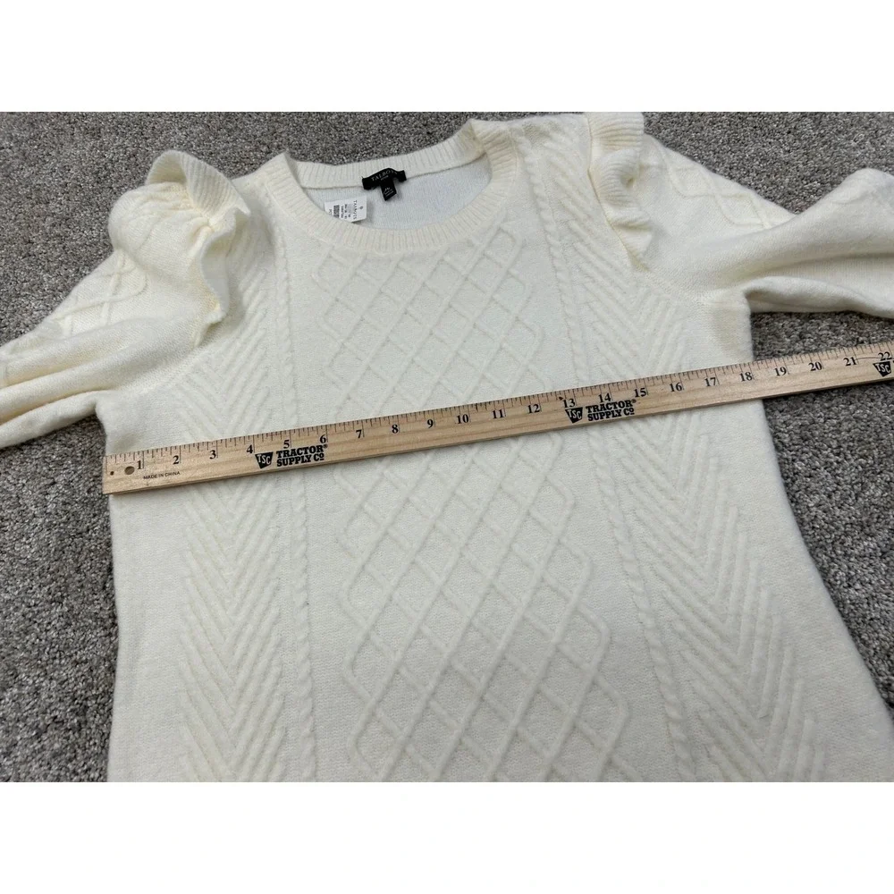 NWT Talbots Petite Ivory Cable Knit Ruffle Shoulder Sweater Cream PM #0674